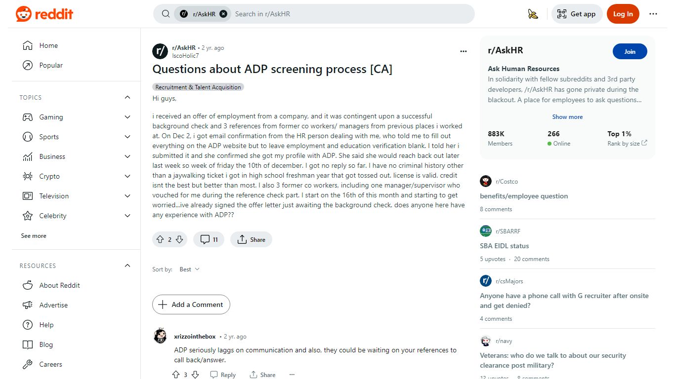 Questions about ADP screening process [CA] : r/AskHR - Reddit